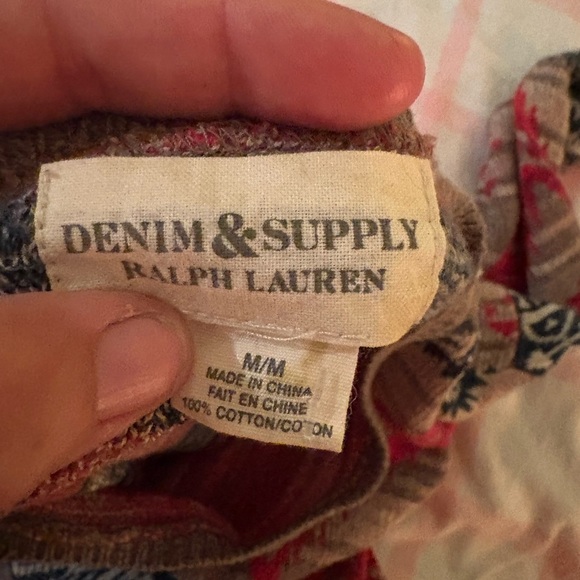 Denim & Supply Ralph Lauren Red and Tan Crew Neck Sweater - Picture 7 of 7
